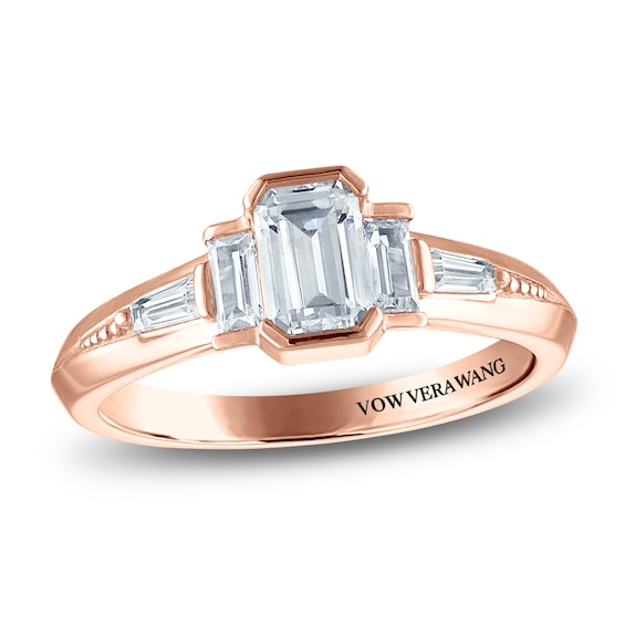 Vera Wang VOW Emerald & Baguette-Cut Diamond Three-Stone Engagement Ring 1 ct tw 14K Rose Gold