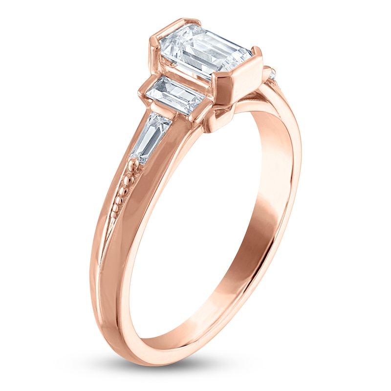 Main Image 2 of Vera Wang VOW Emerald & Baguette-Cut Diamond Three-Stone Engagement Ring 1 ct tw 14K Rose Gold