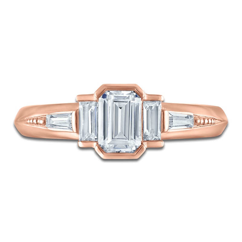 Main Image 3 of Vera Wang VOW Emerald & Baguette-Cut Diamond Three-Stone Engagement Ring 1 ct tw 14K Rose Gold
