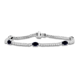 Oval-Cut Blue Lab-Created Sapphire & White Lab-Created Sapphire Station Bracelet Sterling Silver 7.5"