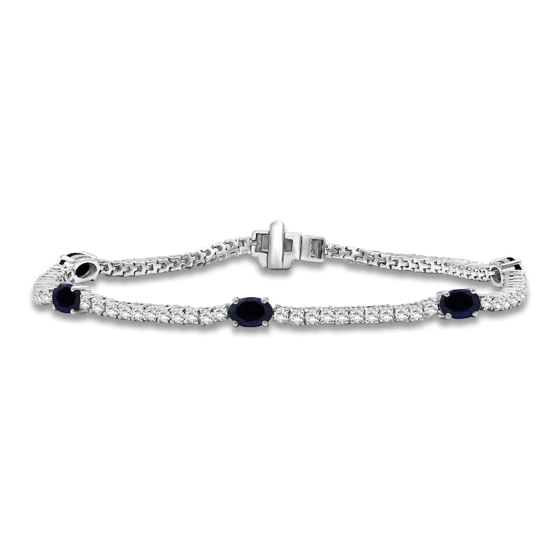 Main Image 1 of Oval-Cut Blue Lab-Created Sapphire & White Lab-Created Sapphire Station Bracelet Sterling Silver 7.5"