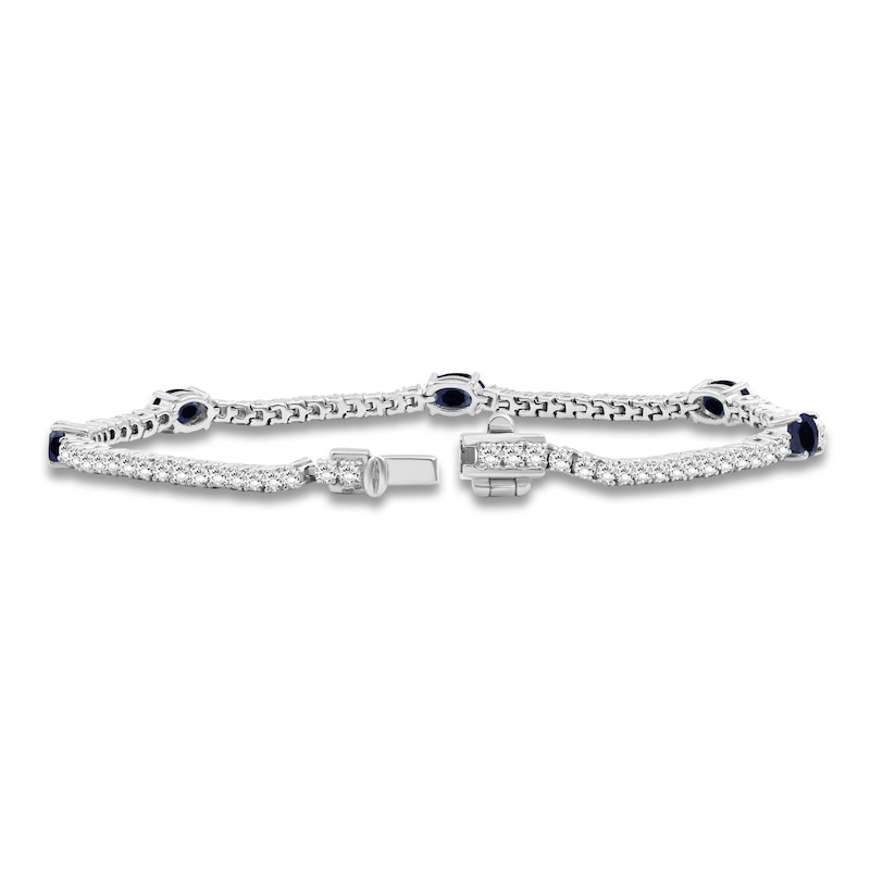 Main Image 2 of Oval-Cut Blue Lab-Created Sapphire & White Lab-Created Sapphire Station Bracelet Sterling Silver 7.5"