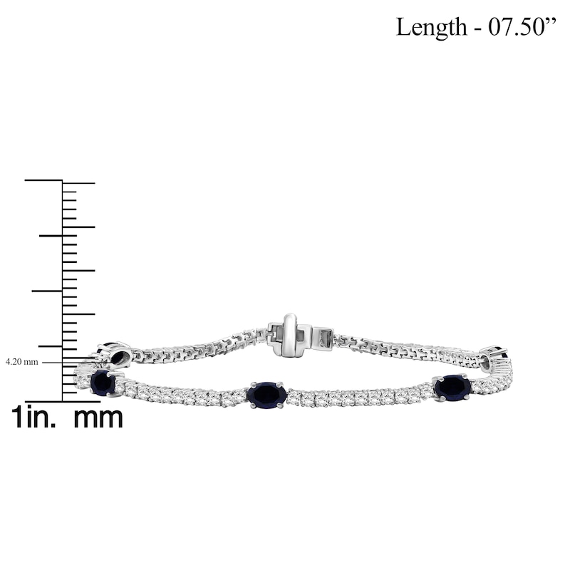 Main Image 3 of Oval-Cut Blue Lab-Created Sapphire & White Lab-Created Sapphire Station Bracelet Sterling Silver 7.5"