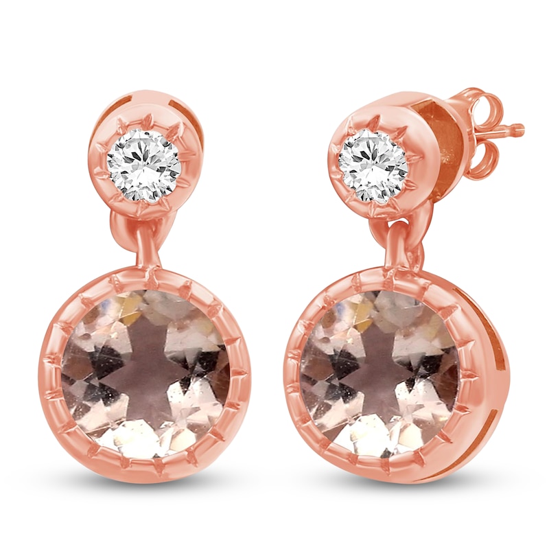 Main Image 1 of Natural Morganite & Diamond Drop Earrings 1/10 ct tw 10K Rose Gold