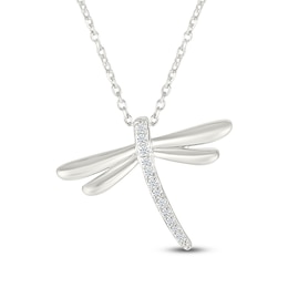 Diamond Dragonfly Necklace 1/10 ct tw 10K White Gold 18"