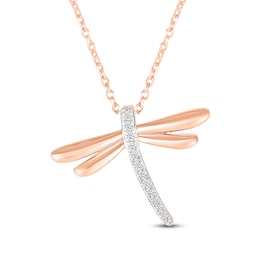 Diamond Dragonfly Necklace 1/10 ct tw 10K Rose Gold 18"