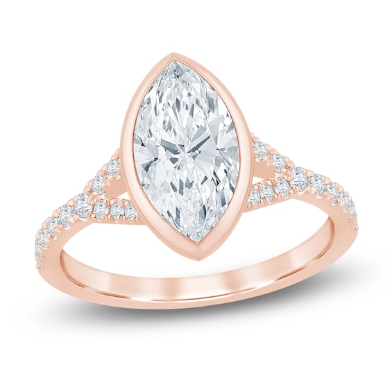 Marquise-Cut Lab-Grown Diamond Bezel-Set Engagement Ring 2-1/3 ct tw 14K Rose Gold