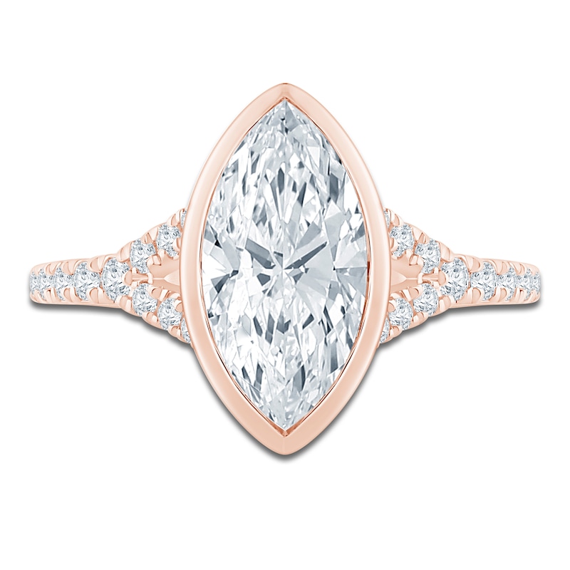 Main Image 3 of Marquise-Cut Lab-Grown Diamond Bezel-Set Engagement Ring 2-1/3 ct tw 14K Rose Gold