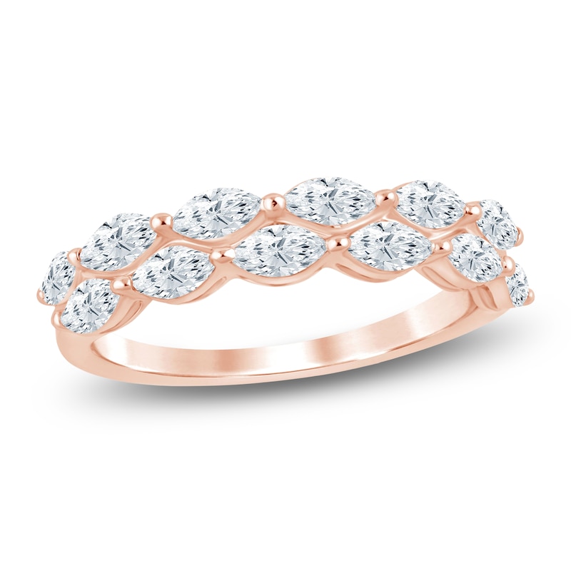 Main Image 1 of Certified Marquise-Cut Diamond Two-Row Wedding Band 1 ct tw 14K Rose Gold