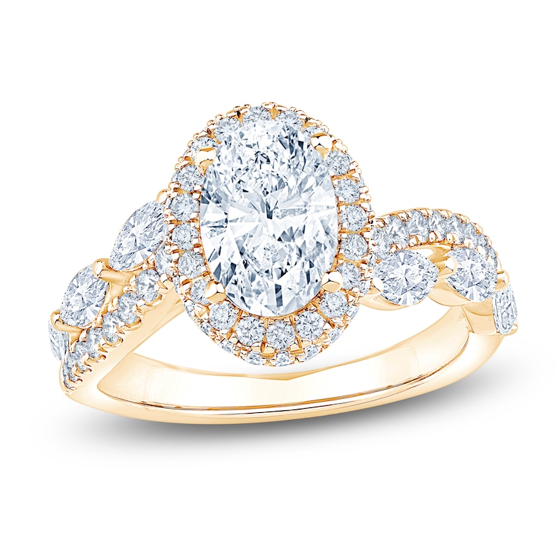 Main Image 1 of Oval-Cut Lab-Grown Diamond Halo Engagement Ring 2-5/8 ct tw 14K Yellow Gold