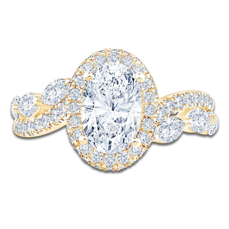 Main Image 3 of Oval-Cut Lab-Grown Diamond Halo Engagement Ring 2-5/8 ct tw 14K Yellow Gold