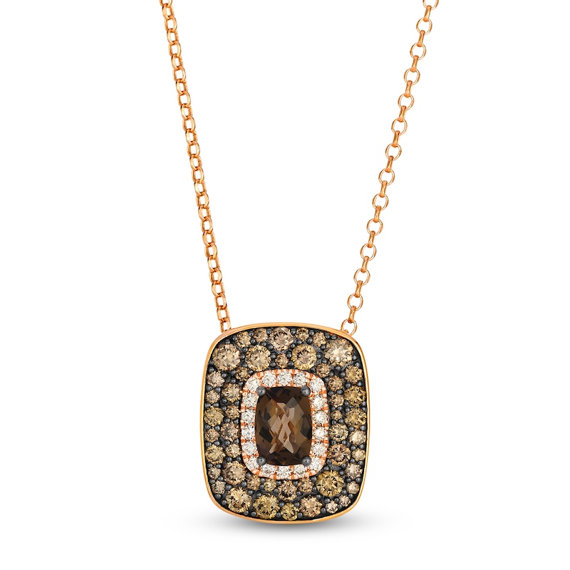 Main Image 1 of Le Vian Cushion-Cut Chocolate Quartz Necklace 1 1/4 ct tw 14K Strawberry Gold 19"