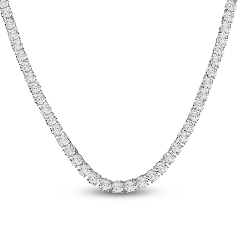 Main Image 2 of Men's White Lab-Created Sapphire 4mm Tennis Necklace Sterling Silver 22"