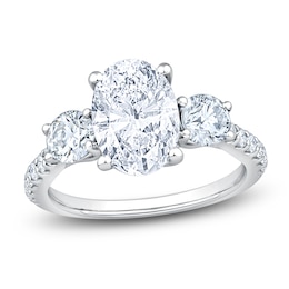 Oval & Round-Cut Lab-Grown Diamond Three-Stone Engagement Ring 3 ct tw Platinum