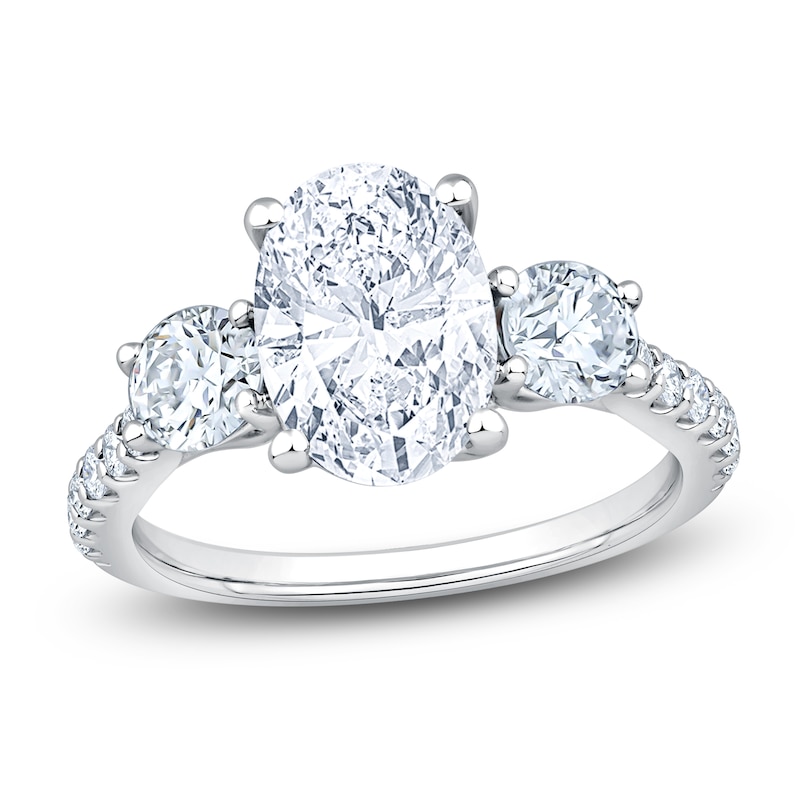 Main Image 1 of Oval & Round-Cut Lab-Grown Diamond Three-Stone Engagement Ring 3 ct tw Platinum