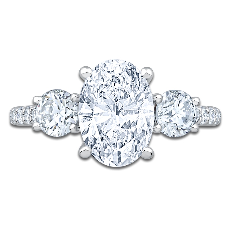 Main Image 3 of Oval & Round-Cut Lab-Grown Diamond Three-Stone Engagement Ring 3 ct tw Platinum