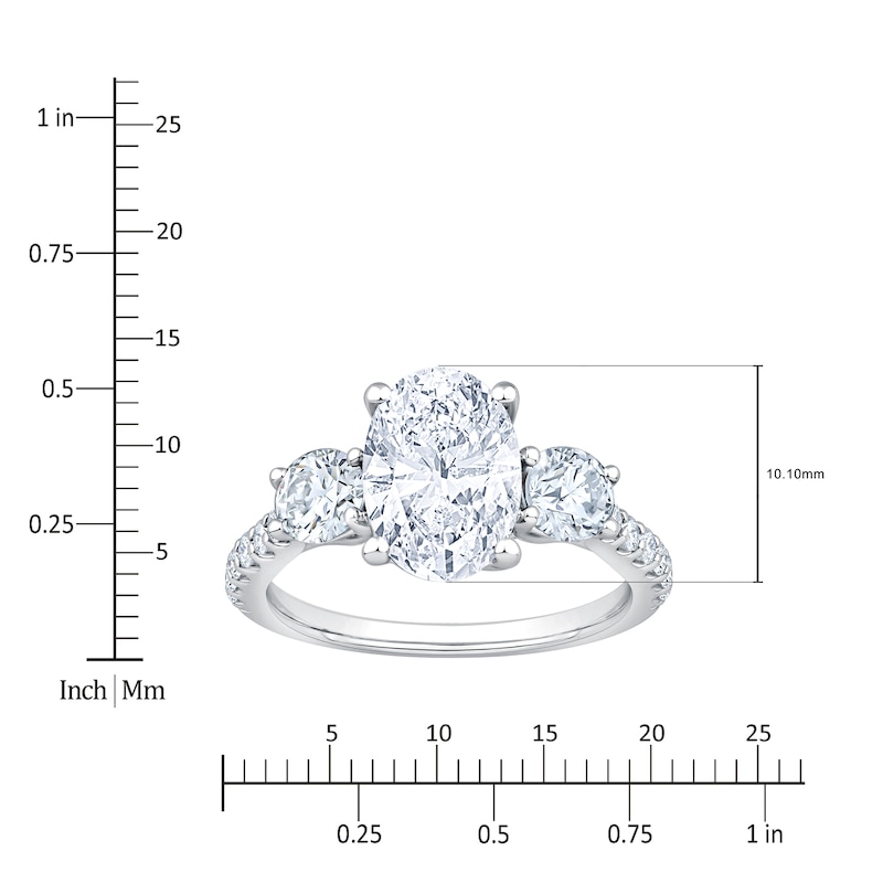 Main Image 4 of Oval & Round-Cut Lab-Grown Diamond Three-Stone Engagement Ring 3 ct tw Platinum