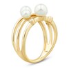 Thumbnail Image 2 of Cultured Pearl & Diamond Accent Three-Row Scatter Ring 14K Yellow Gold