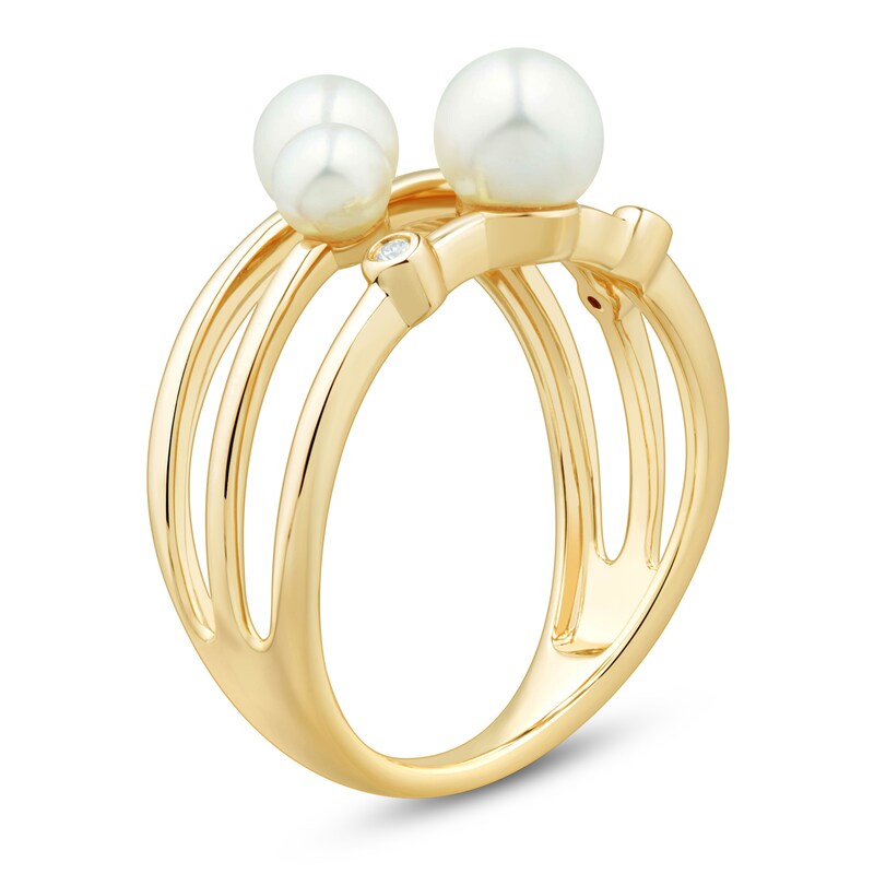 Main Image 2 of Cultured Pearl & Diamond Accent Three-Row Scatter Ring 14K Yellow Gold