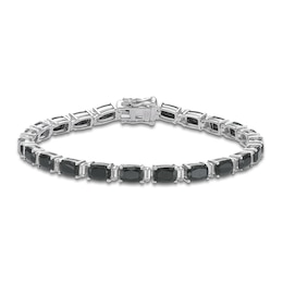 Cushion-Cut Natural Black Onyx & White Lab-Created Sapphire Bracelet Sterling Silver 7.25"