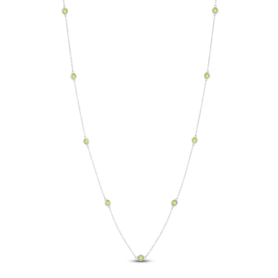 Natural Peridot Bezel-Set Station Necklace Sterling Silver 18"