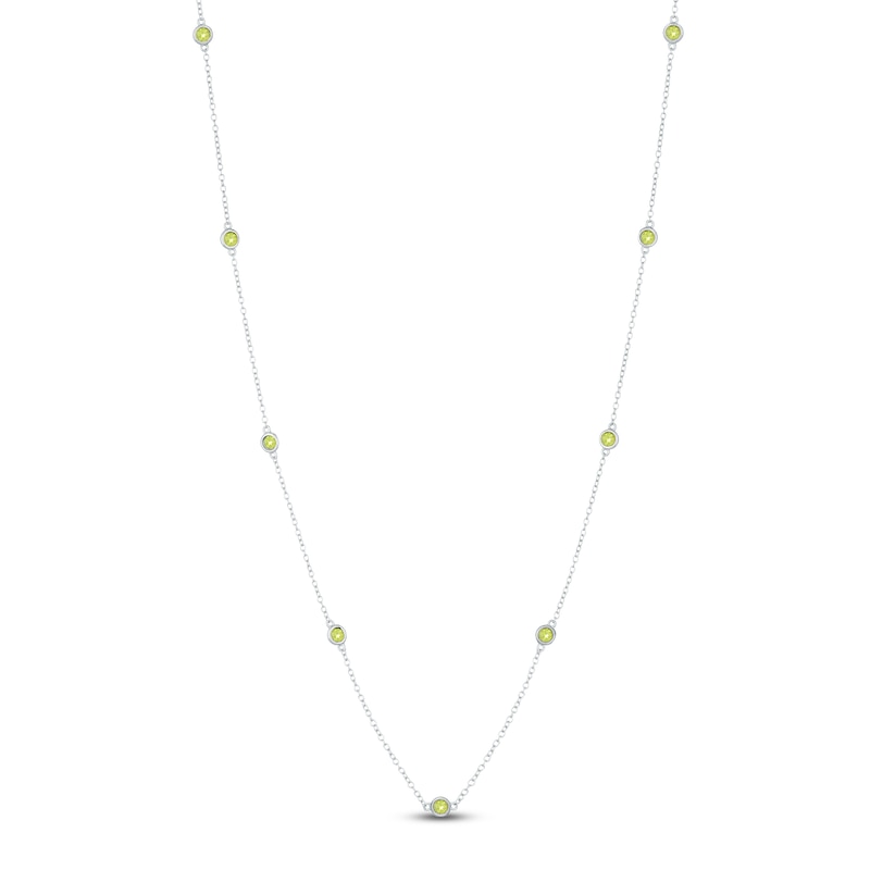 Main Image 1 of Natural Peridot Bezel-Set Station Necklace Sterling Silver 18"
