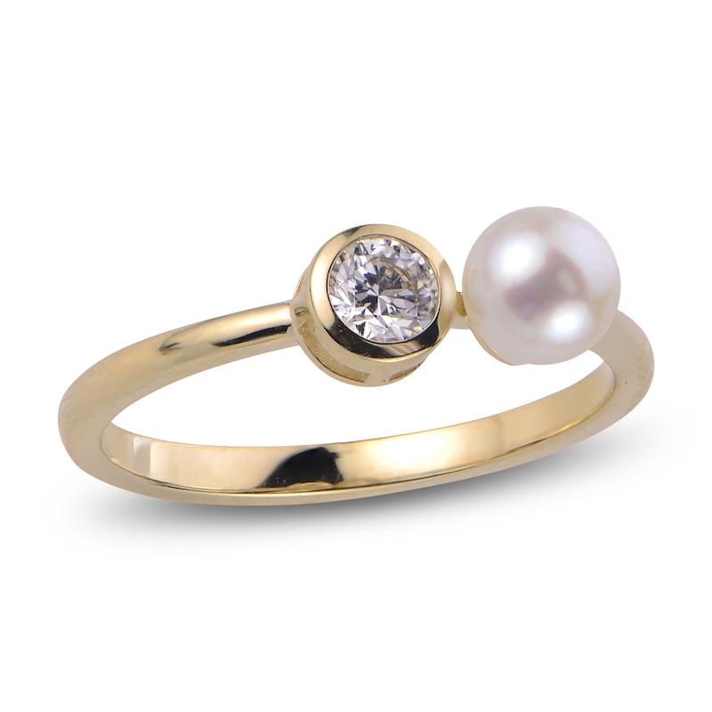 Main Image 1 of Lab-Grown Diamond & Cultured Pearl Fashion Ring 1/4 ct tw 14K Yellow Gold