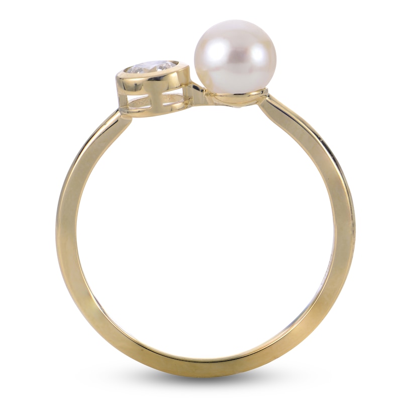 Main Image 2 of Lab-Grown Diamond & Cultured Pearl Fashion Ring 1/4 ct tw 14K Yellow Gold