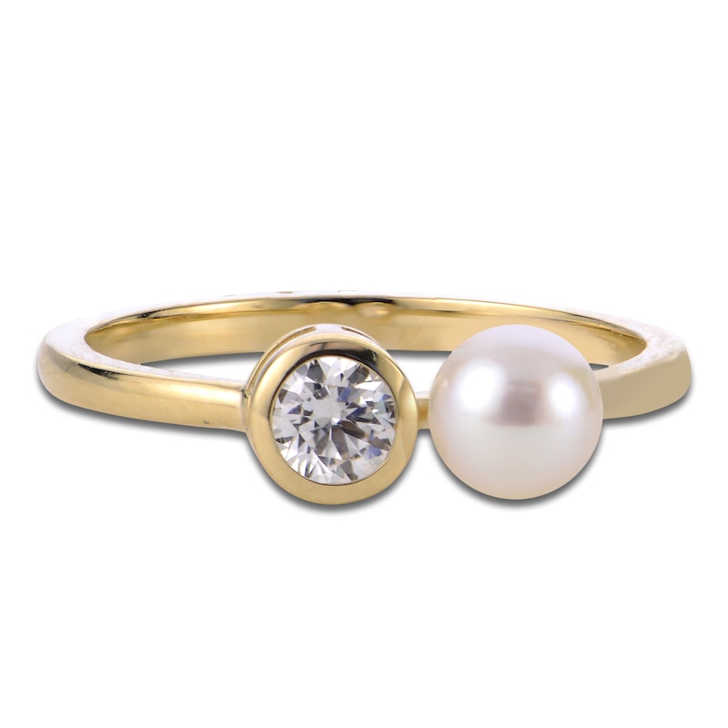 Main Image 3 of Lab-Grown Diamond & Cultured Pearl Fashion Ring 1/4 ct tw 14K Yellow Gold