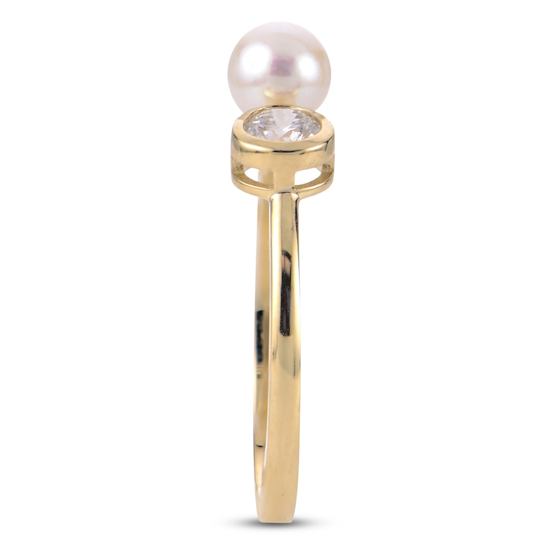 Main Image 4 of Lab-Grown Diamond & Cultured Pearl Fashion Ring 1/4 ct tw 14K Yellow Gold