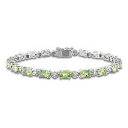 Oval-Cut Natural Peridot & Diamond Accent Bracelet Sterling Silver 7.25"