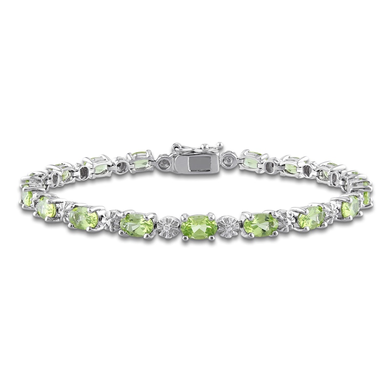Main Image 1 of Oval-Cut Natural Peridot & Diamond Accent Bracelet Sterling Silver 7.25"