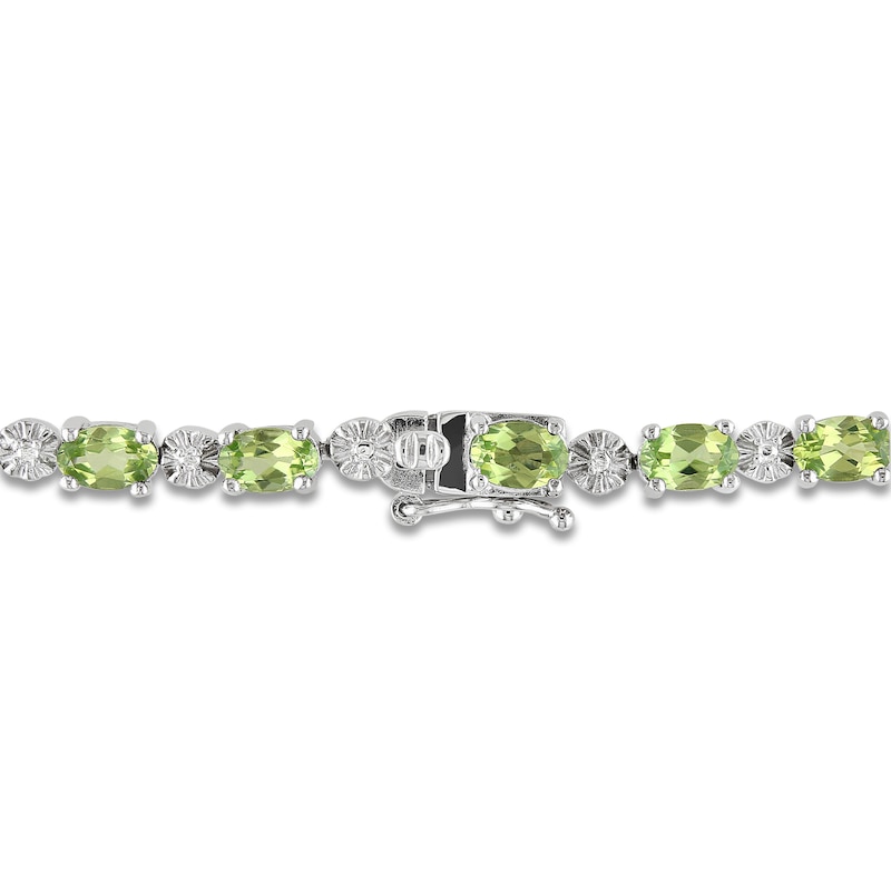 Main Image 2 of Oval-Cut Natural Peridot & Diamond Accent Bracelet Sterling Silver 7.25"