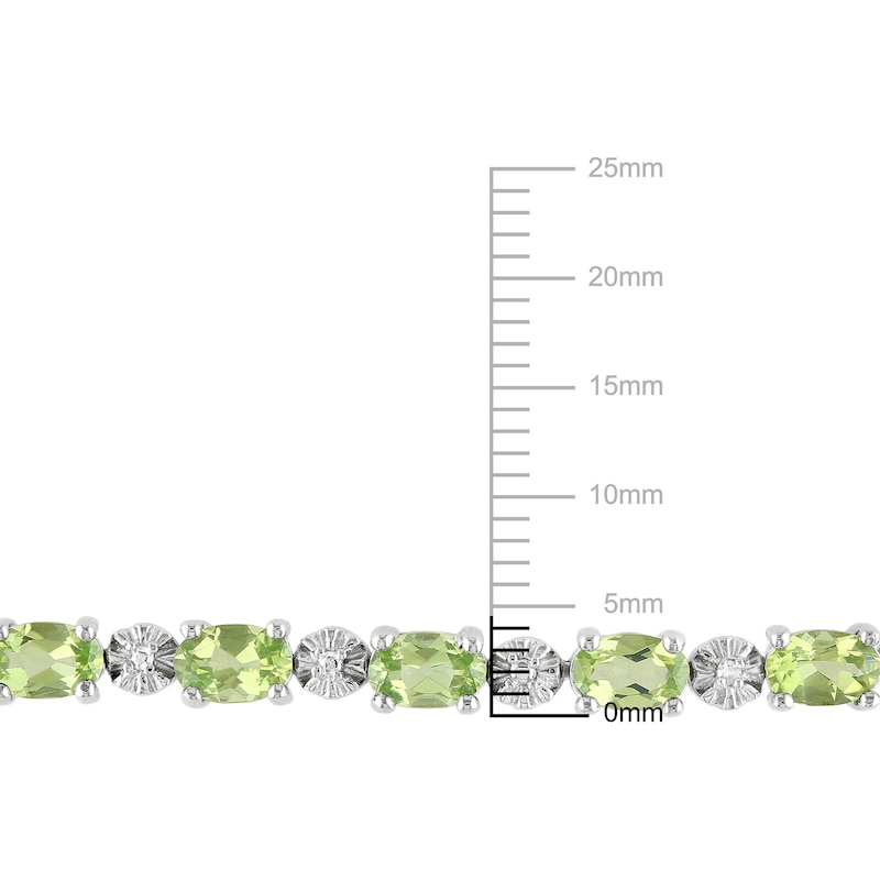 Main Image 3 of Oval-Cut Natural Peridot & Diamond Accent Bracelet Sterling Silver 7.25"