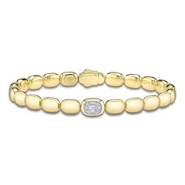 Shy ICON Lumeria Baguette & Round-Cut Multi-Diamond Pillow Link Bangle Bracelet 1/10 ct tw 14K Yellow Gold B22001553V4ZM