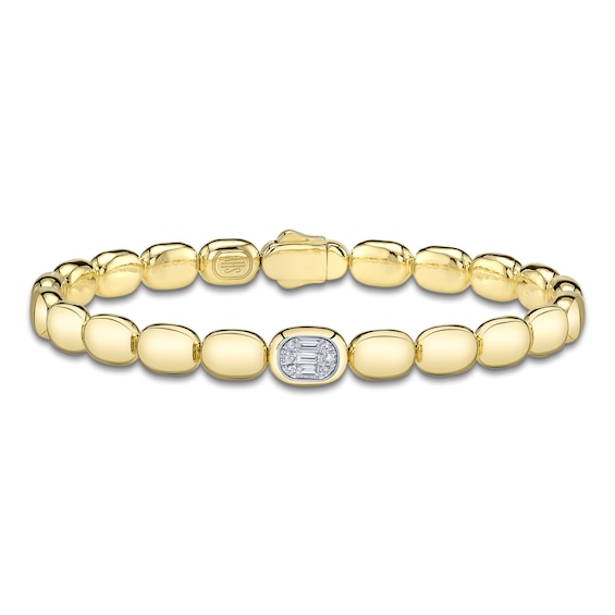 Shy ICON Lumeria Baguette & Round-Cut Multi-Diamond Pillow Link Bangle Bracelet 1/10 ct tw 14K Yellow Gold B22001553V4ZM