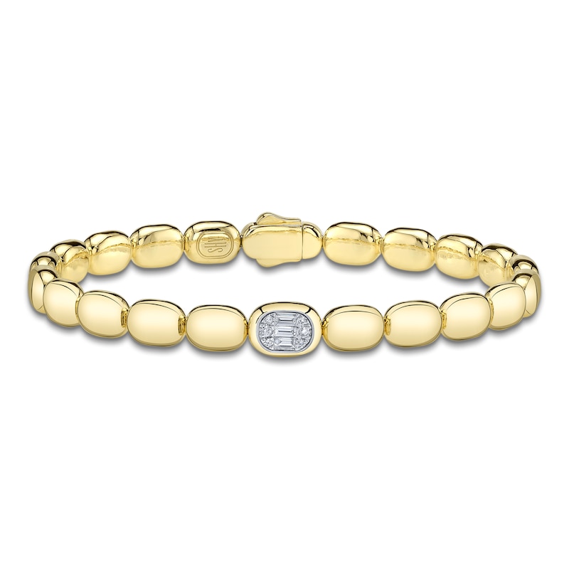 Main Image 1 of Shy ICON Lumeria Baguette & Round-Cut Multi-Diamond Pillow Link Bangle Bracelet 1/10 ct tw 14K Yellow Gold B22001553V4ZM
