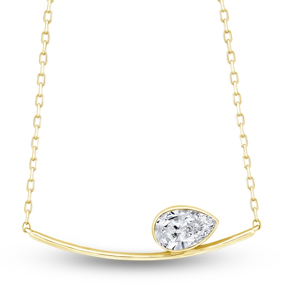 Jared Signature Pear-Shaped Lab-Grown Diamond Solitaire Bar Necklace 3/4 ct tw 14K Yellow Gold 18"