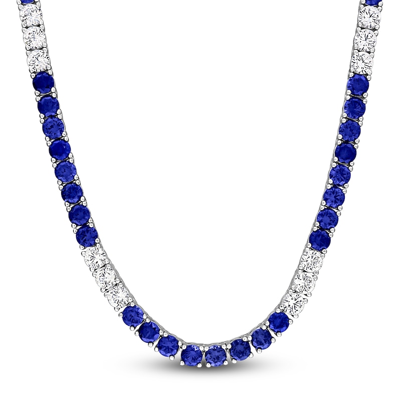 Main Image 1 of Blue & White Lab-Created Sapphire Tennis Necklace Sterling Silver 17"