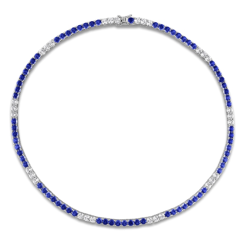 Main Image 4 of Blue & White Lab-Created Sapphire Tennis Necklace Sterling Silver 17"
