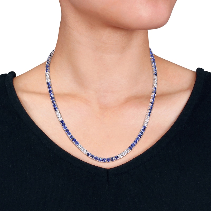 Main Image 5 of Blue & White Lab-Created Sapphire Tennis Necklace Sterling Silver 17"