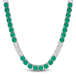 Lab-Created Emerald & White Lab-Created Sapphire Necklace Sterling Silver 17"