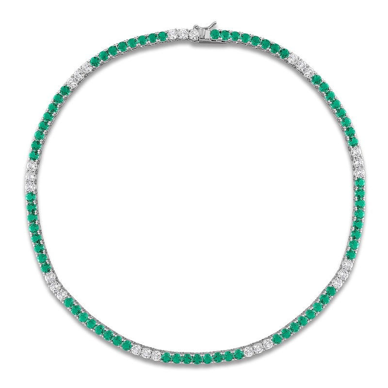 Main Image 4 of Lab-Created Emerald & White Lab-Created Sapphire Necklace Sterling Silver 17"
