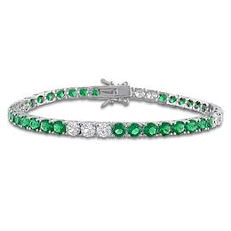 Lab-Created Emerald & White Lab-Created Sapphire Tennis Bracelet Sterling Silver 7.5"
