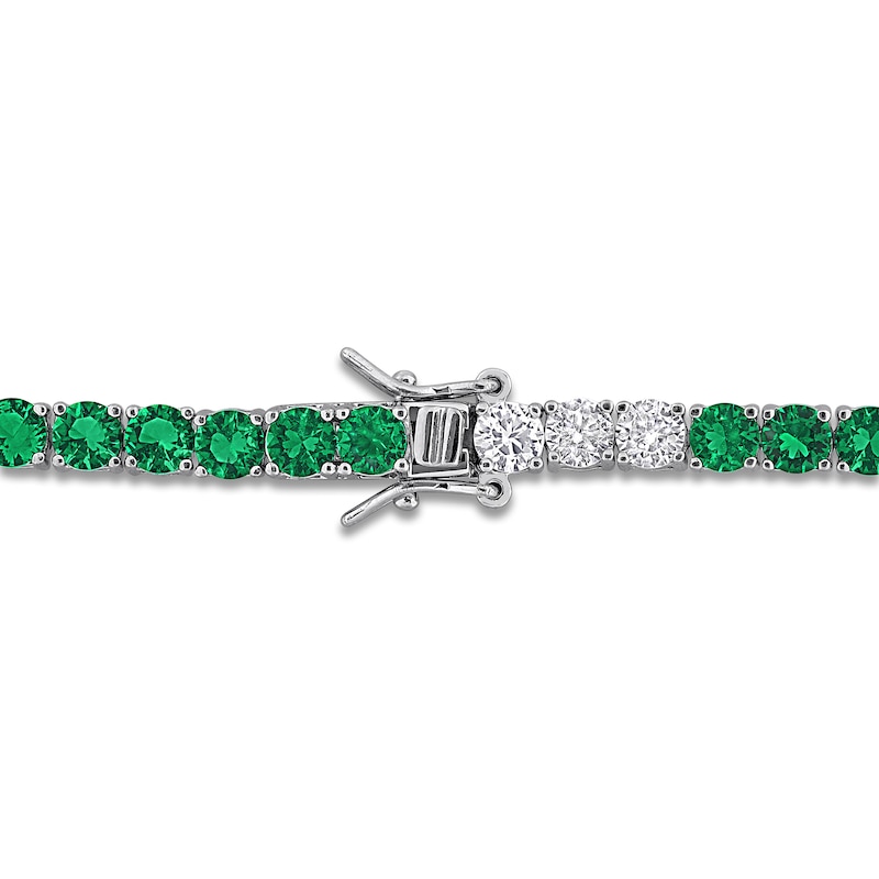 Main Image 2 of Lab-Created Emerald & White Lab-Created Sapphire Tennis Bracelet Sterling Silver 7.5"