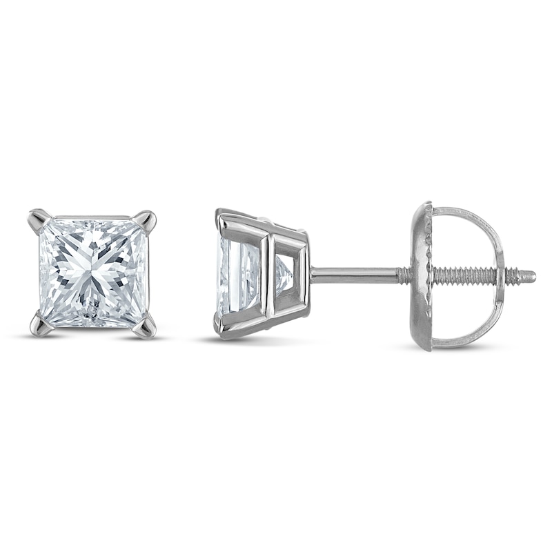Main Image 1 of Jared Signature Certified Princess-Cut Lab-Grown Diamond Solitaire Stud Earrings 1 ct tw 14K White Gold (VS2/F)