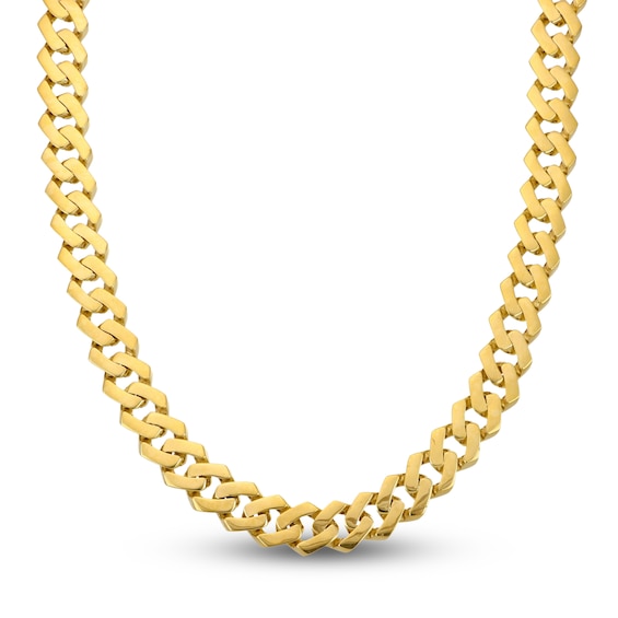 Monaco Curb Chain Necklace Solid 10K Yellow Gold 24" 12mm
