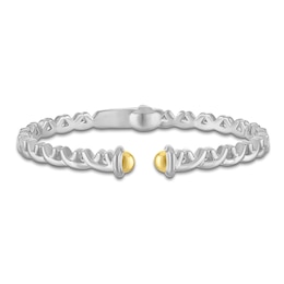 Unspoken Crosslink Bangle Bracelet 5mm Sterling Silver & 14K Yellow Gold 6.75"