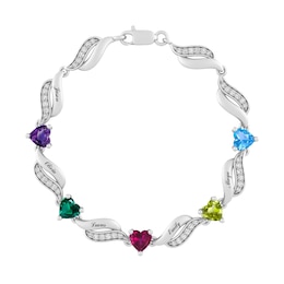 Birthstone Sterling Silver Family & Mother's Bracelet (5 Stones and Lines)