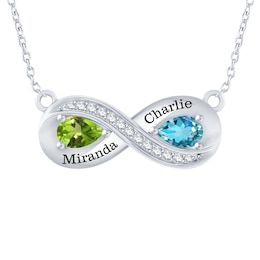 Couple's Pear-Shaped Birthstone Infinity Necklace